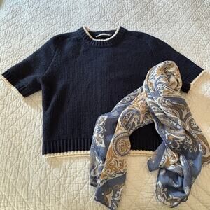 Abercrombie & Finch Crew Sweater Cropped Blue Sz XS Dark Academia Preppy Nerdy